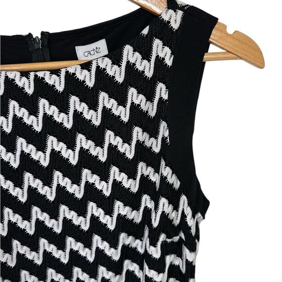 Cache Women's Black White Zig Chevron Embroidered Lace Dress Size 4 - Picture 2 of 8